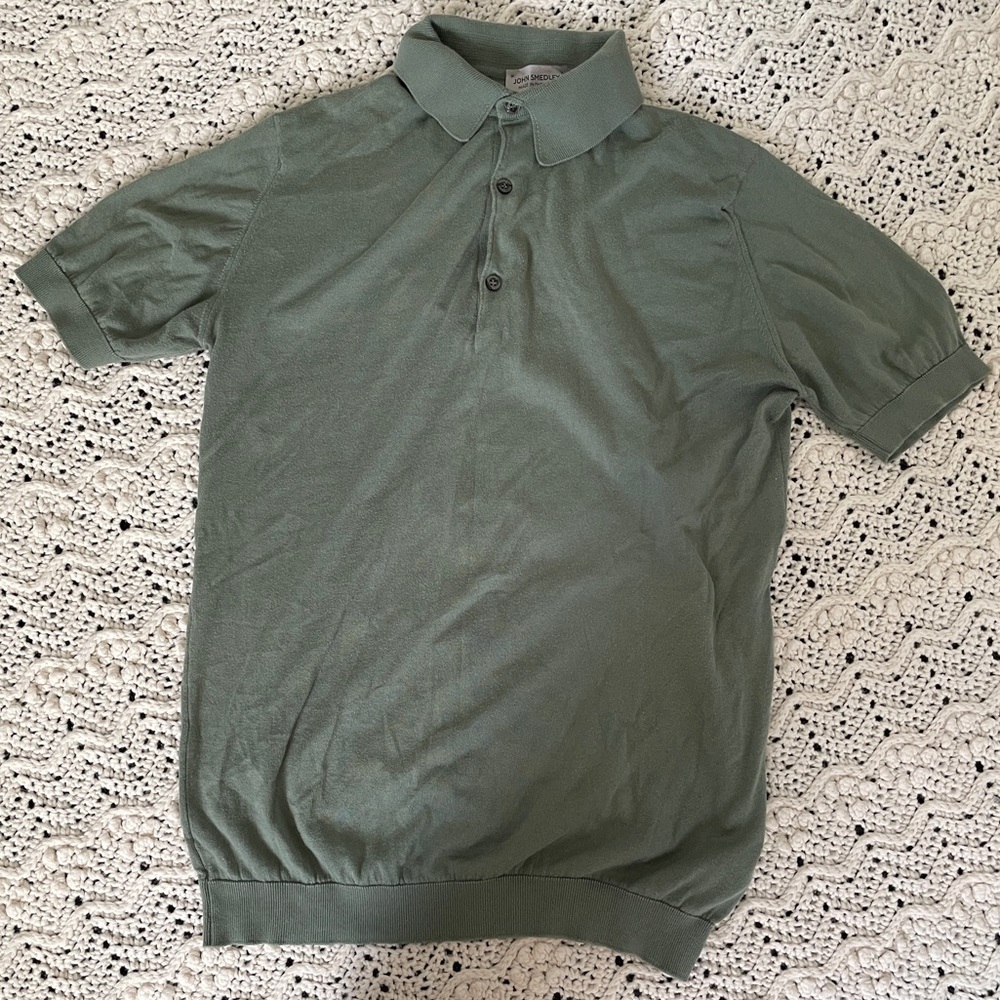 COPY - John Smedley Sea Island Cotton Short Sleeve Knit Polo Shirt Green (Mediu…